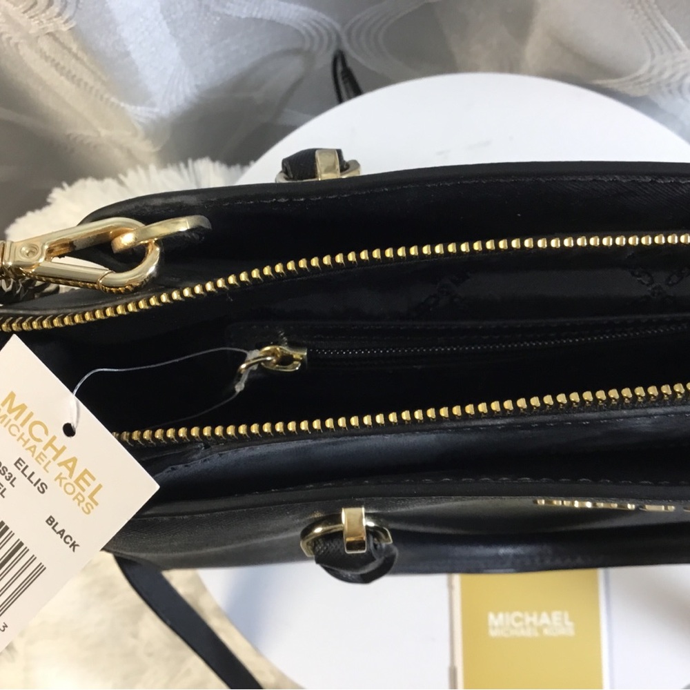Michael Kors Black Saffiano Satchel with Gold Chain Strap - Picture 7 of 8